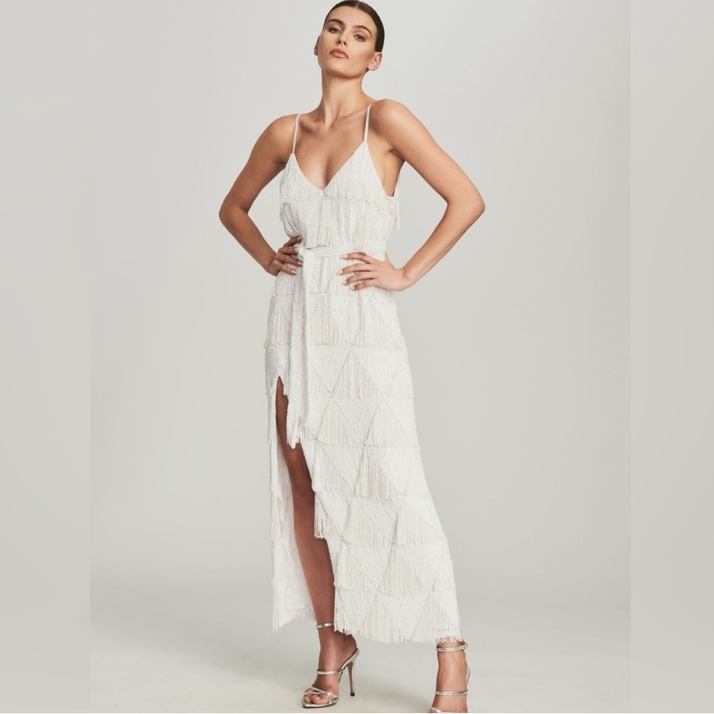 Retrofete Rebecca White Fringe Maxi Dress in XS. NWT.